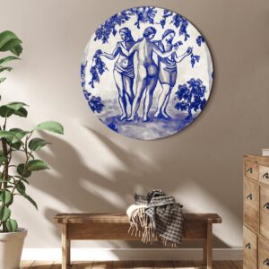 Rundes Bild - Ancient vineyard - three women in a portal painted with blue ink