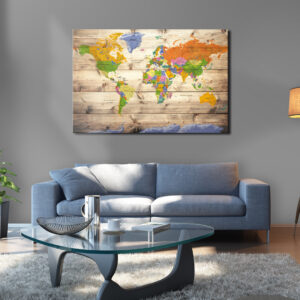 Korkbild - Map on wood: Colourful Travels
