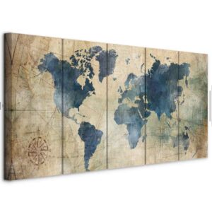 Leinwandbild - Retro Map (5 Parts) Narrow