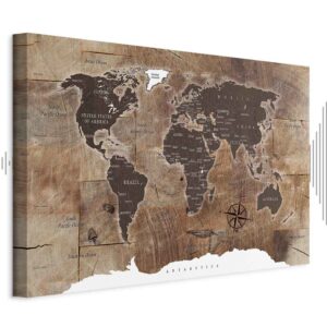 Leinwandbild - World Map: Wooden Mosaic