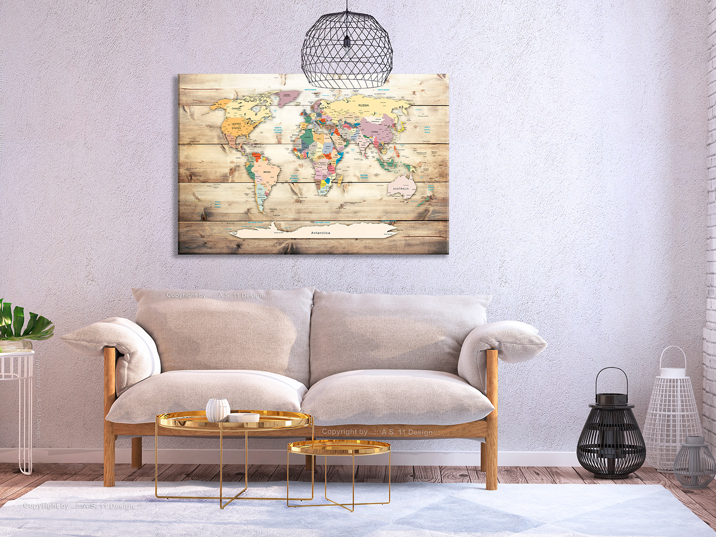 Korkbild - World Map: Wooden Oceans