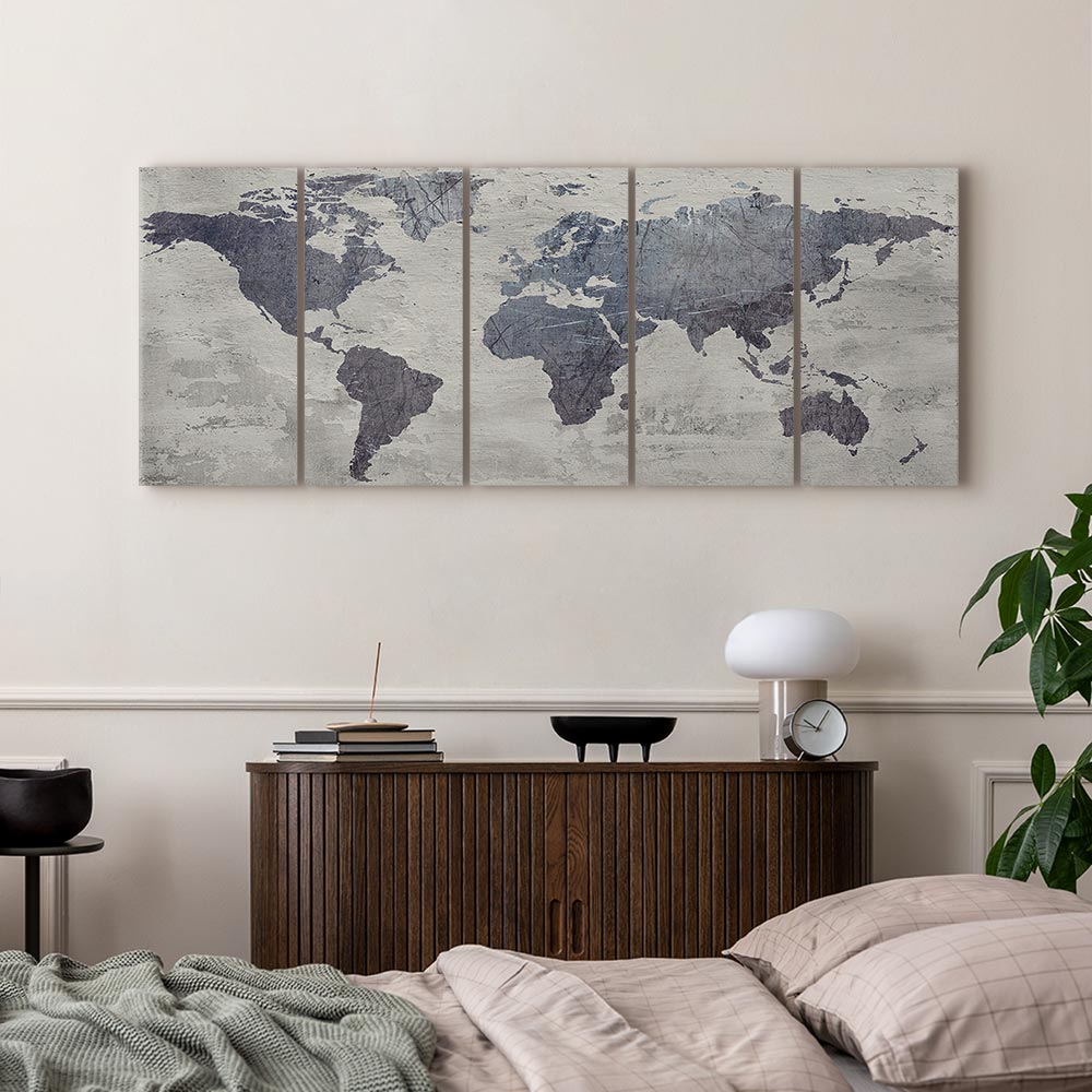 Leinwandbild - Concrete World Map (5 Parts) Narrow – Bild 6