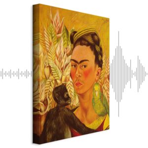 Leinwandbild - Frida Kahlo – Self-Portrait with Monkey and Parrot