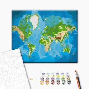 Malen nach Zahlen - World Map (Blue & Green)