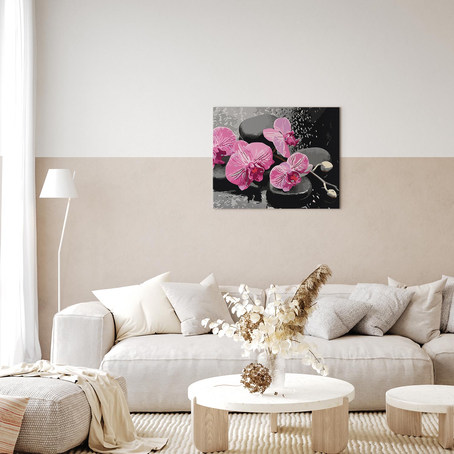 Malen nach Zahlen - Orchid With Zen Stones (Black Background) – Bild 5